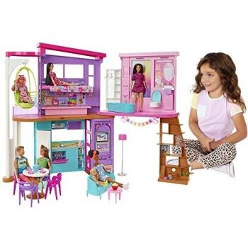 Barbie Casa Malibú de Mattel con 2 Pisos, 6 Habitaciones, Muebles y Accesorios Plegable