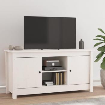 Mueble de TV de madera maciza de pino 103x36,5x52 cm en color natural y blanco, ideal para salón, con diseño funcional y espacio para almacenamiento