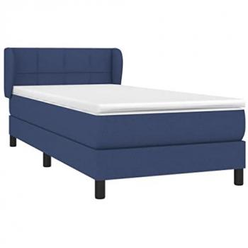 Cama Box Spring con Colchón Tapizado Azul 90x200 cm de Muelles Ensacados