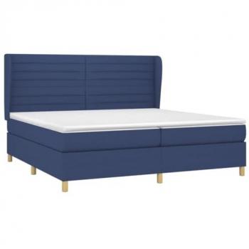 Cama box spring con colchón viscoelástico de espuma, protector, muelles ensacados, adaptable, acolchado reversible, tela azul 200x200 cm