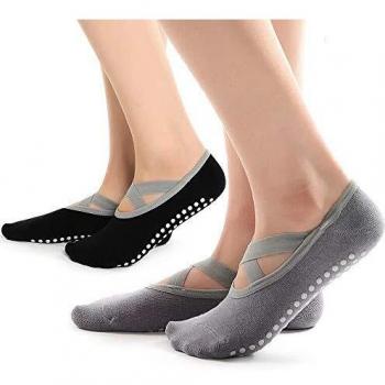 Hually Calcetines Pilates Yoga, 2 Pares Pilates Calcetines Antideslizantes Mujer pour Yoga, con Asas