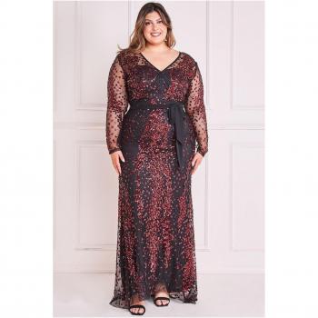 Goddiva Plus Spread On Sequin Maxi Dress - Wine