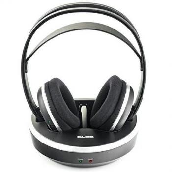 Elbe AU-120 RF - Auriculares de diadema con conexión por radiofrecuencia, con base de carga, color negro
