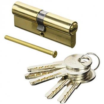 Cilindro de seguridad FAC 23341 con llave de puntos y leva de 15 mm, longitud total 81 mm, acabado latón, incluye 5 llaves