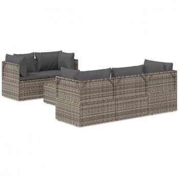 6-Piece Grey Poly Rattan Garden Lounge Set with Cushions