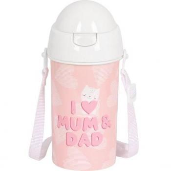 Botella 500ml Apertura Automática con Pajita Safta Preescolar Love - Rosa
