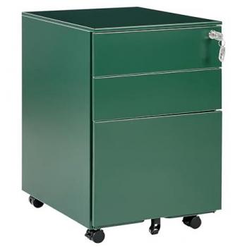 Unidad de Almacenamiento de Oficina Verde de Acero con Ruedas y 3 Cajones, Cerradura Industrial Cami