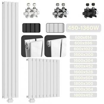 Radiador Vertical Aquamarin de Acero Blanco, 1600x304x69 mm, Doble Panel Plano, 8 Columnas - Calefacción para Baño y Pared