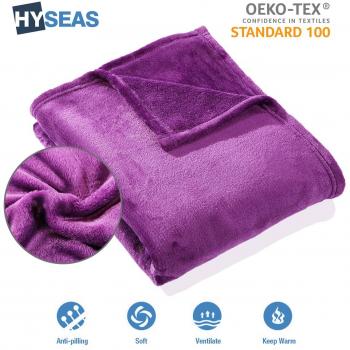 HYSEAS Manta suave de microfibra, 220 x 240 cm, Violeta, cálida con tacto de terciopelo para sofá o cama, anti-arrugas y transpirable