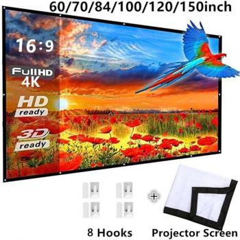 Pantalla de proyección plegable para exteriores 16:9, 60-120 pulgadas, color blanco