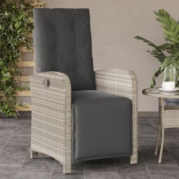 Sillón reclinable de jardín con reposapiés de ratán PE gris claro