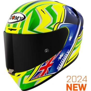 Casco integral de moto Suomy SR-GP Evo Top Racer E06 - Multicolor, homologación ECE 22.05, sistema de ventilación avanzado, visera anti-rayaduras y anti-vaho, interior desmontable y lavable