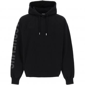 Jacquemus Le Hoodie Typo Hoodie - S Black, Male, Long Sleeve Cotton Sweatshirt