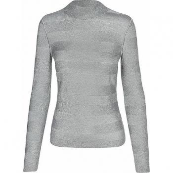 Emporio Armani Women's Gray Stripe Mock Neck Sweater, Size L