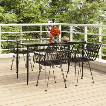 5-Piece Black Poly Rattan Garden Dining Set