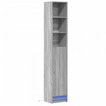 Aparador con LED de madera ingeniería gris Sonoma 36x32,5x200 cm, bufé, armario de almacenaje, mueble de almacenaje de cocina