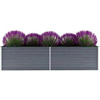 vidaXL Arriate de Jardín de Acero Galvanizado 320x80x77cm Gris Florero Patio