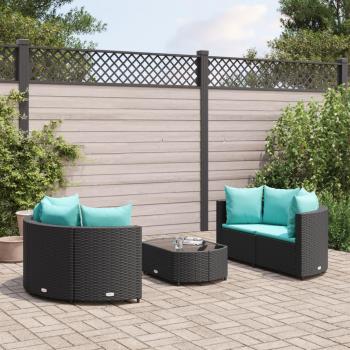 5-Piece Black Poly Rattan Garden Sofa Set with Cushions