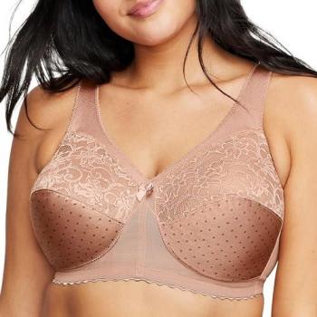 Glamorise MagicLift Wireless Support Bra with Lace, Size 115B, Brown