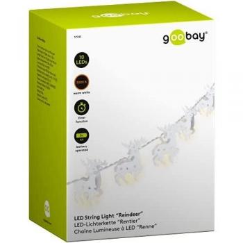 Cadena de Luces LED Renos 10 Pcs, Calidez Blanca, Función Timer, 1.3m, a Batería