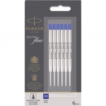 PARKER QUINKflow, Recambios de tinta para bolígrafos, punta mediana, tinta azul, paquete de 6