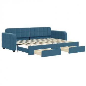 Sofá cama nido con cajones terciopelo azul 80x200 cm