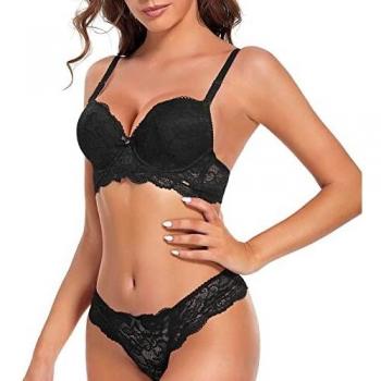 SHEKINI Conjuntos de lencería Push up Sujetador y Tanga de Encaje Sexy Lingerie Set Sujertador Mujer con Aros sin Relleno Cómoda Bra y Tanga