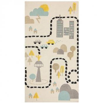 Alfombra Infantil Multicolor de Algodón y Poliéster 80 x 150 cm Motivo Urbano para Sala de Juegos