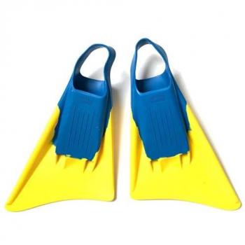 Aletas Asimétricas Profesionales de Bodysurf y Bodyboard RIP - Azul/Amarillo, Talla L, Comodidad y Velocidad