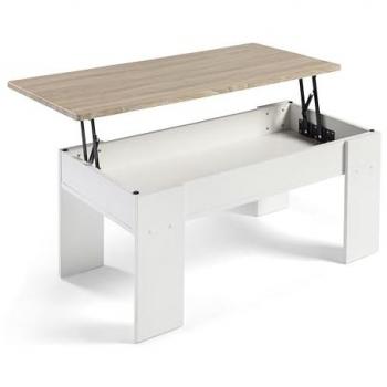 Mesa de Centro Elevable Aitana Dupi, Mesita Auxiliar de Salón y Comedor, 100 cm Ancho x 48 cm Fondo x 43-57 cm Alto, Color Blanco/Taupe