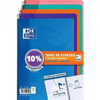 Pack Ahorro de 5 Cuadernos Oxford A4, Cuadrícula 4x4, Tapa Plástico, 80 Hojas en Colores Surtidos Tendencia