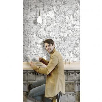 Noordwand Papel Pintado Metal Pared Decoración Panel Mural Interior Color Metálico y Beige, Metálico y Gris, Friends&Coffee Boxes and Locks Metal y Gris