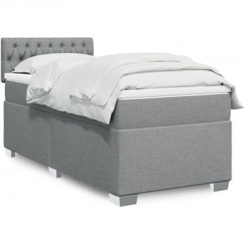 Cama Box Spring con Colchón Tela Gris Claro 90x200 cm