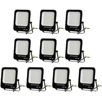 Juego de 10 Proyectores LED 50W Negros IP65 Impermeables 4500lm 250W Día Blanco 6000K