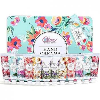 BODY & EARTH # LOVE Set de Crema de Manos 12 Piezas Enriquecido con Manteca de Karité Crema para Piel Crema Reparadora Juego de Regalo para Mujeres, Loción de Manos Tamaño de Viaje Regalo para mujer
