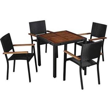 vidaXL 5 Piece Outdoor Dining Set Poly Rattan and Acacia Wood Black