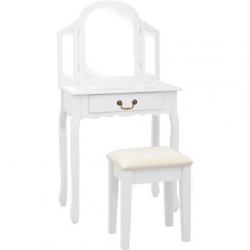 Tocador y taburete de madera paulownia y MDF blanco 65x36x128 cm