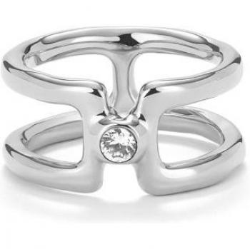 UNO de 50 Double Sterling Silver Plated Ring with White Topaz - Size 21