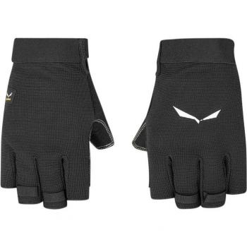 Guantes Cortos Via Ferrata Durastretch Salewa, color negro, talla L, fabricados con material Durastretch para mayor comodidad y flexibilidad en actividades de escalada y vía ferrata