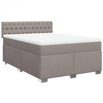 Cama box spring con colchón de muelles en tela gris taupe 140x200 cm