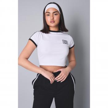 Kaiia Sporty Baby Tee with Contrast Binding in Black and White