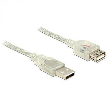 Cable Alargador USB 2.0 Tipo A Macho a Tipo A Hembra, 0,5 m, Transparente