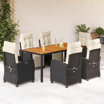 Set de Comedor de Jardín 7 Piezas con Cojines en Polyratán Negro