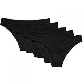 Marca Amazon - IRIS & LILLY Braguita Brasileña de Agodón para Mujer, Pack de 5, Negro