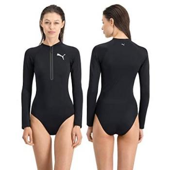 Puma Traje de Baño Surf Manga Larga para Mujer con Cremallera Delantera, Color Negro, Talla XS