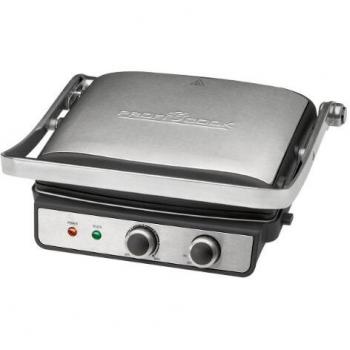 Proficook PC-KG 1029 Grill de Asar con Tapa Basculante, Doble Apertura 180º, 2000 W, Acero Inoxidable, Negro y Gris