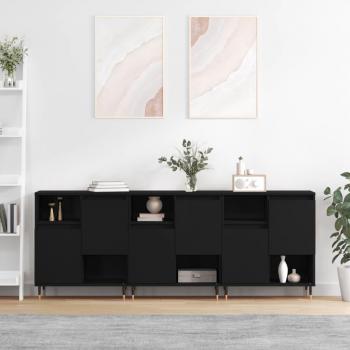 Aparador de madera de ingeniería 3 uds, mueble de almacenaje para salón, buffet y armario auxiliar en color negro