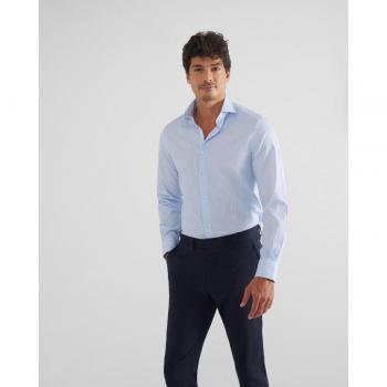 Camisa de vestir raya media azul celeste para hombre