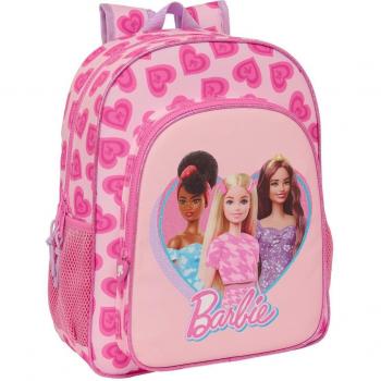 MOCHILA JUNIOR ADAPT.CARRO BARBIE LOVE SAFTA - Mochila Rosa con Asas Ajustables, Espalda Ergonómica y Compartimientos con Cremallera - Dise