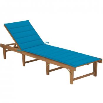 Folding Sun Lounger with Cushion in Solid Acacia Wood